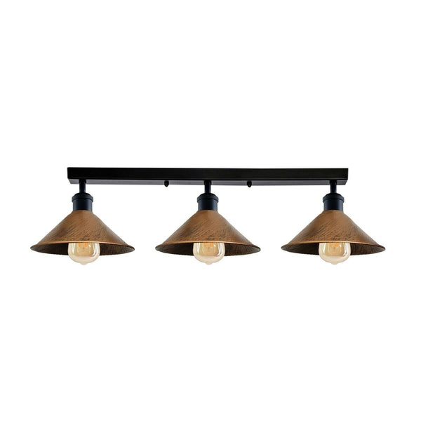 Industrial 3 Light Metal Loft Ceiling Light E27 Lamp ~6190 – Brushed Copper / Yes