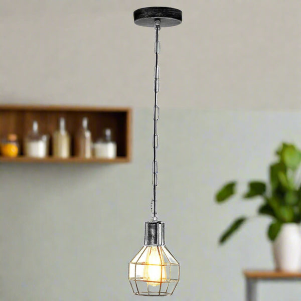 Brushed Silver Ceiling Light Vintage Metal Cage Pendant Lamp~5786 – Brushed Silver / Yes