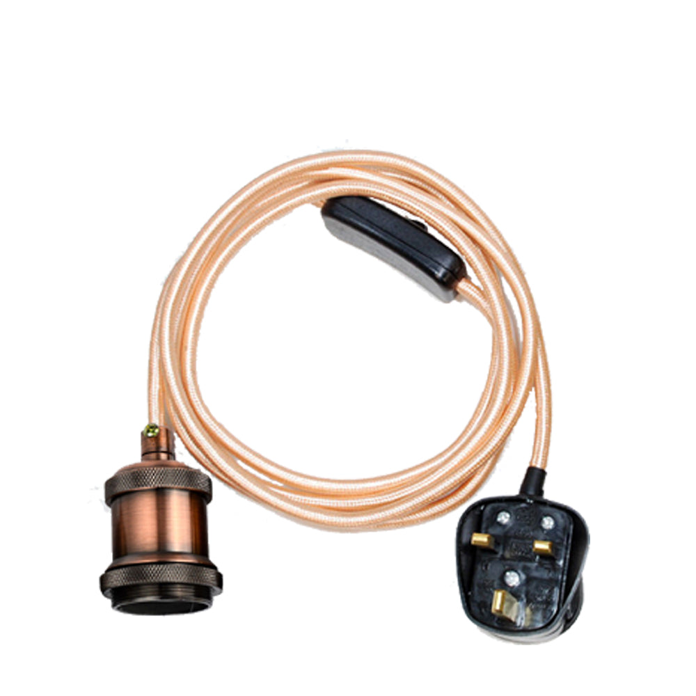 2m Plug In Pendant Set Flex Cable With Bulb Holder