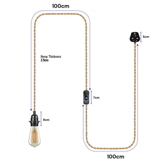 LEDSone Plug-In Hanging Pendant Light with Inline Switch in Black & Hemp~4554