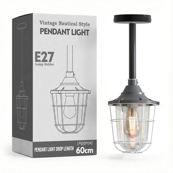 Industrial pipe ceiling pendant light kit with Conduit Fisherman Cage ~ 6114 – Grey / 30cm / Yes