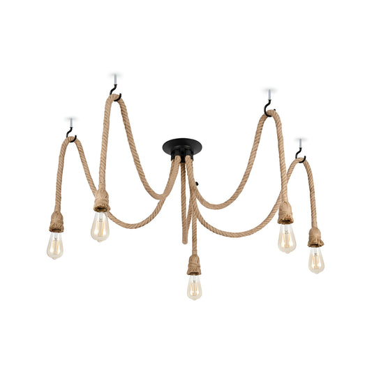 Industrial Rope Pendant Light -Adjustable Vintage Spider Chandelier ~6385