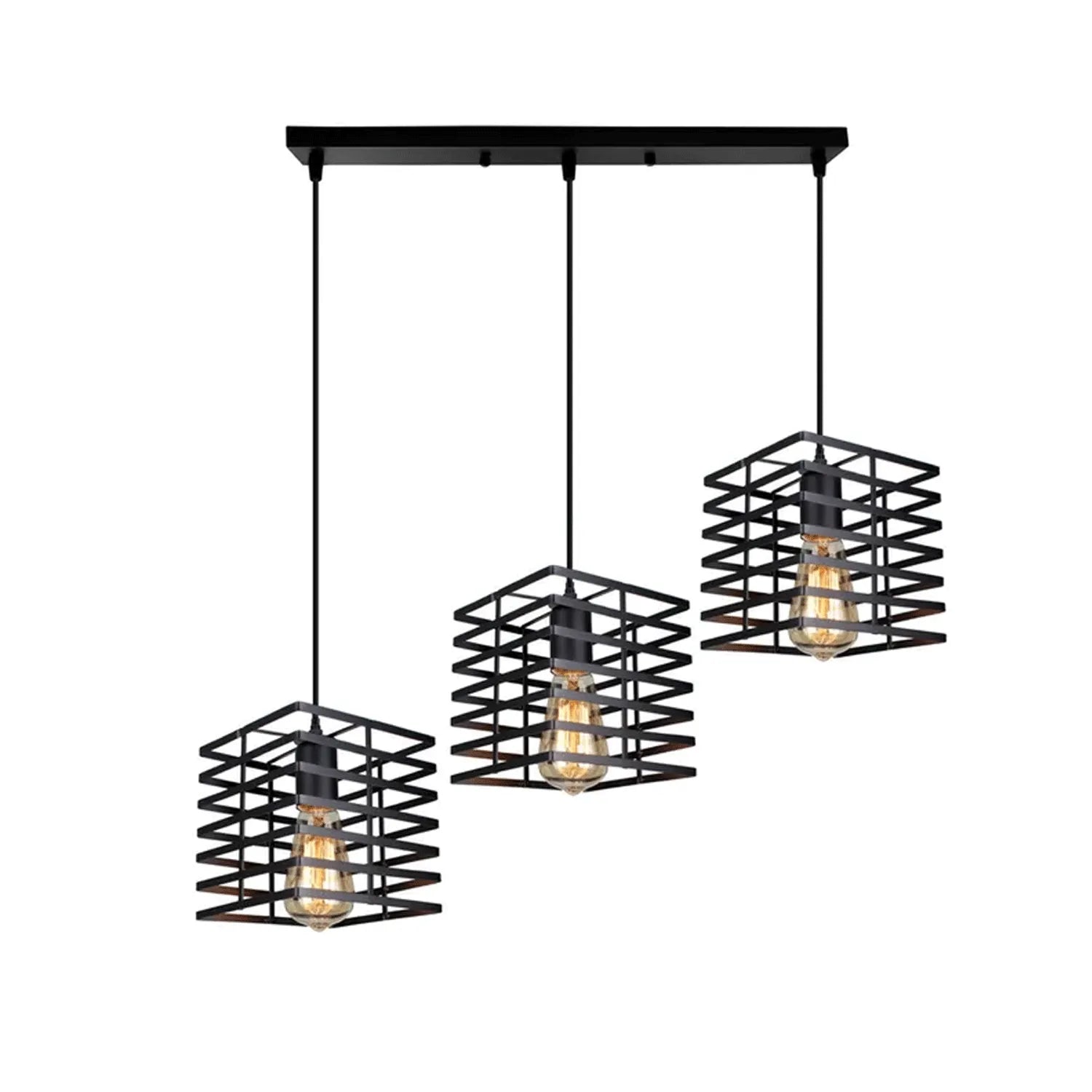 3 Light Metal Square Wire Cage Cluster Pendant Light ~5106