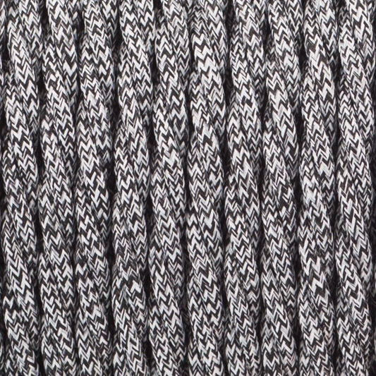 5m 3Core Twisted Black &White Multi Tweed Vintage Electric Fabric Cable Flex 0.75mm~4864