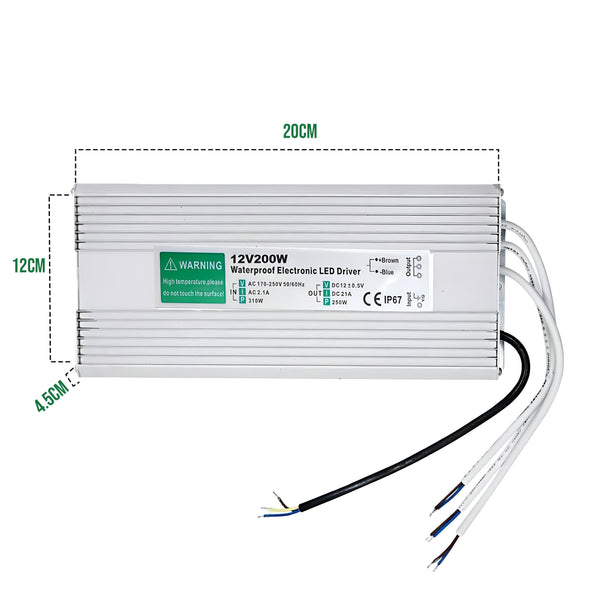 IP67 DC 12V Waterproof LED Driver LED Power Supply Ledsone Transformer ~ 4490 – 200W