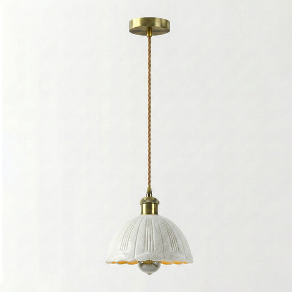 White Crackle Glass Scalloped Pendant Light 27 ~6634