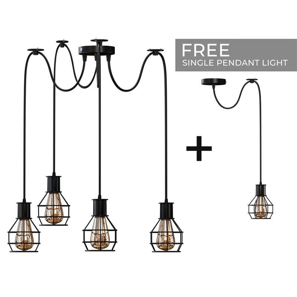 Lámpara colgante de techo de interior de 2 vías, estilo retro industrial, con forma de jaula de nido de cobre cepillado, de metal, ~3490 – Black / 4 Head / No