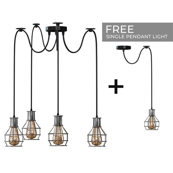 Lámpara colgante de techo de interior de 2 vías, estilo retro industrial, con forma de jaula de nido de cobre cepillado, de metal, ~3490 – Brushed Silver / 4 Head / No