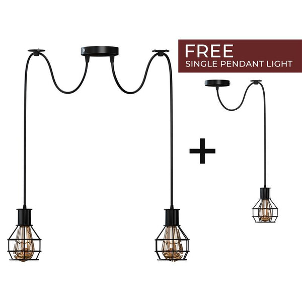 Lámpara colgante de techo de interior de 2 vías, estilo retro industrial, con forma de jaula de nido de cobre cepillado, de metal, ~3490 – Black / 2 Head / No