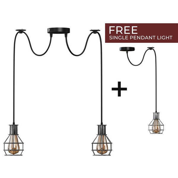 Lámpara colgante de techo de interior de 2 vías, estilo retro industrial, con forma de jaula de nido de cobre cepillado, de metal, ~3490 – Brushed Silver / 2 Head / No