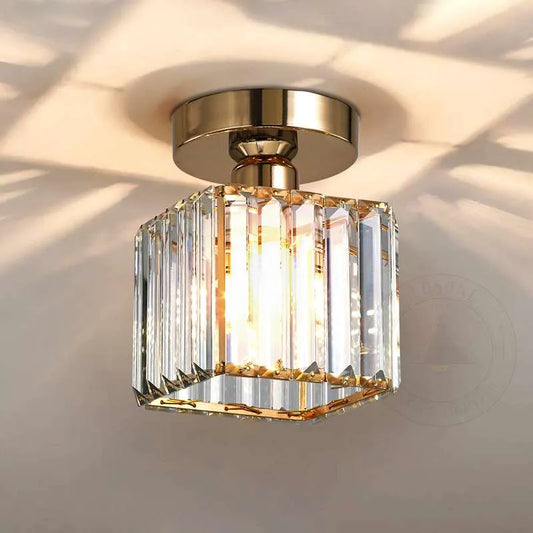 Crystal Semi Flush Ceiling Light Fixture E27 Square Fitting Ceiling Lamp Chandelier-Application 1