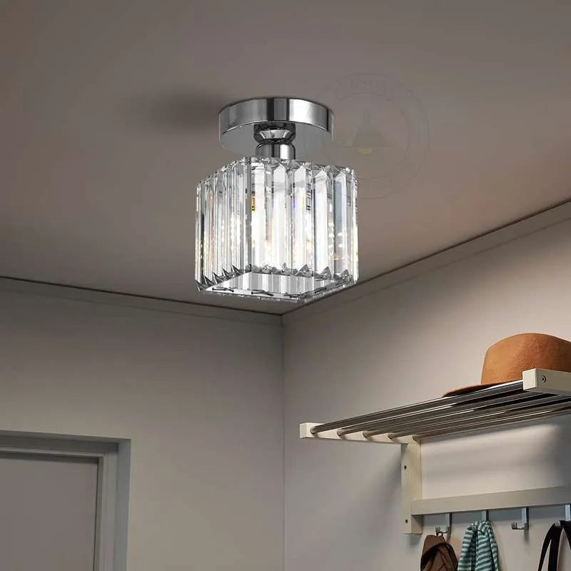Crystal Semi Flush Ceiling Light Fixture E27 Square Fitting Ceiling Lamp Chandelier-Application 2