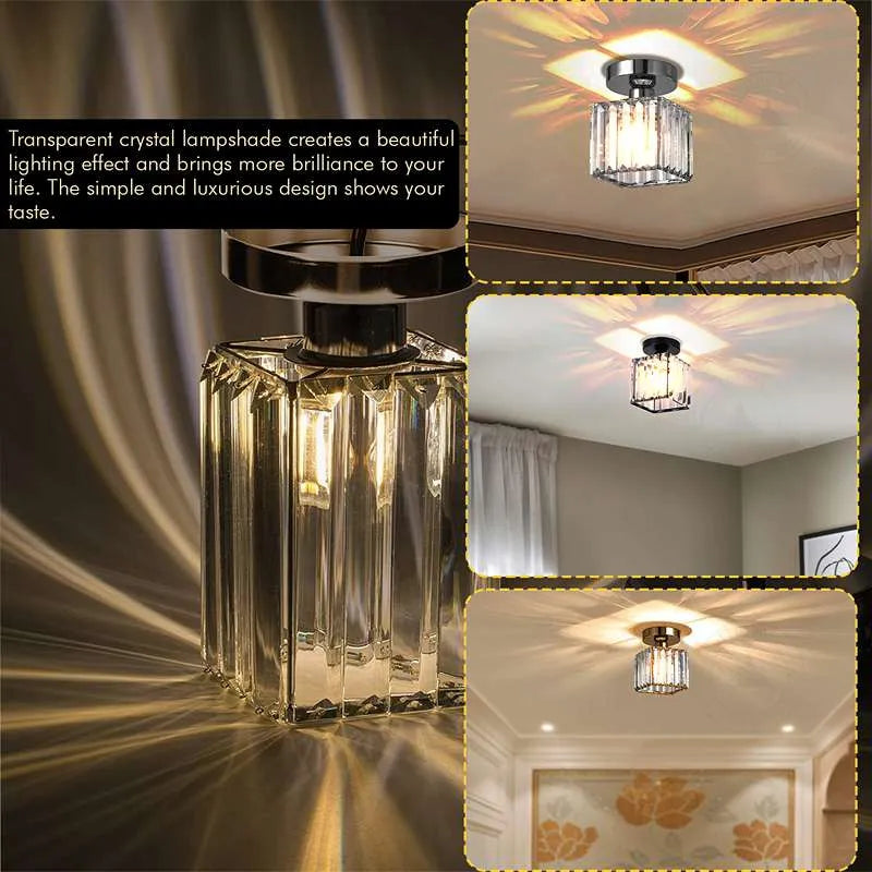 Crystal Semi Flush Ceiling Light Fixture E27 Square Fitting Ceiling Lamp Chandelier-Application 3