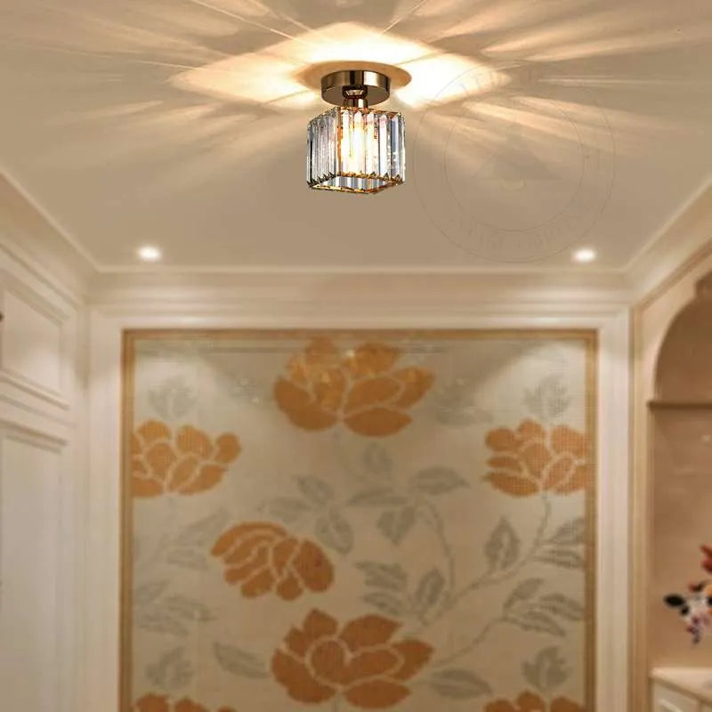 Crystal Semi Flush Ceiling Light Fixture E27 Square Fitting Ceiling Lamp Chandelier-Application 4