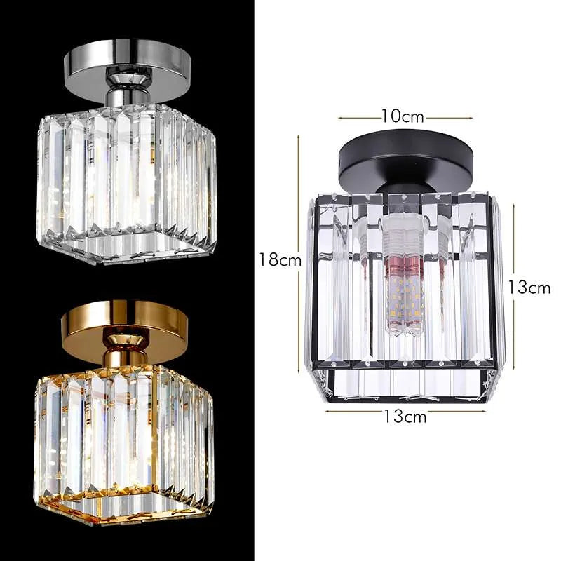 Crystal Semi Flush Ceiling Light Fixture E27 Square Fitting Ceiling Lamp Chandelier-Size