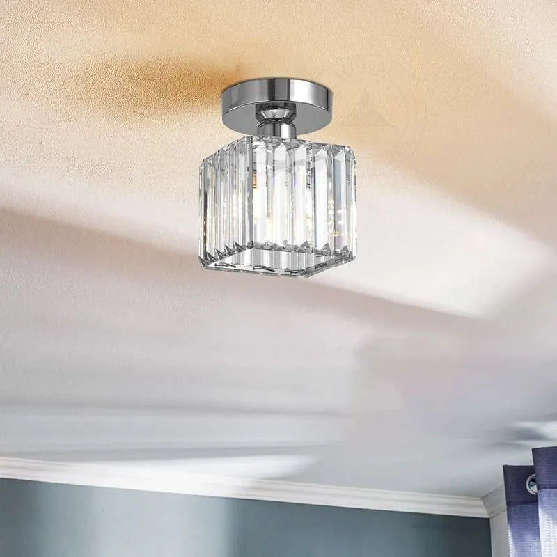 Crystal Semi Flush Ceiling Light Fixture E27 Square Fitting Ceiling Lamp Chandelier-Application 5