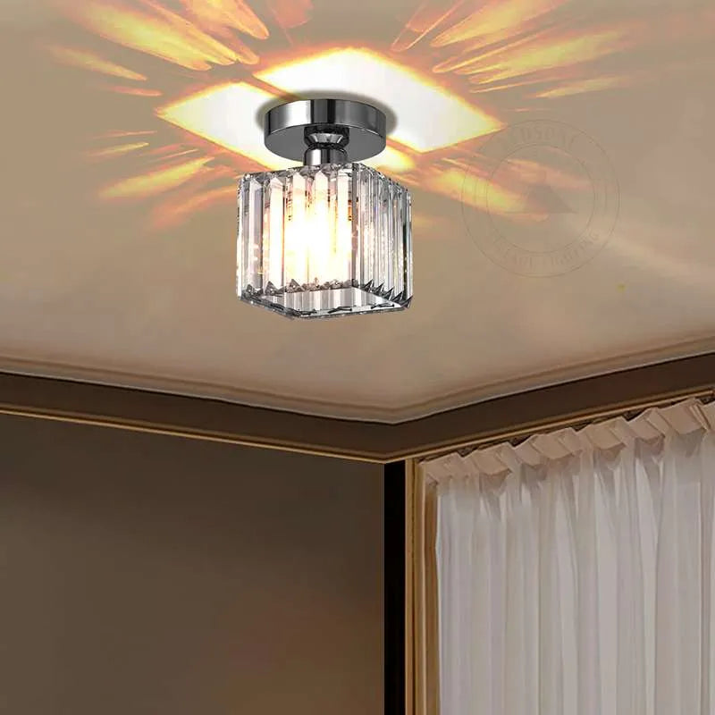 Crystal Semi Flush Ceiling Light Fixture E27 Square Fitting Ceiling Lamp Chandelier-Application 6