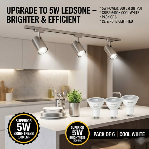 6-Pack  GU10 LED Bulbs | 50W Halogen Equiv. | 300LM Cool White 6400K Energy Saving~6291 – 5 Wattage