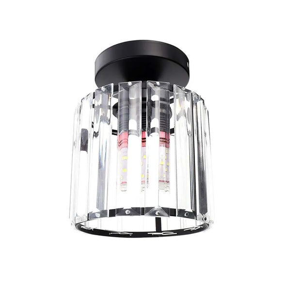 Kristallen semi-flush E27 plafondlamp met ronde fitting, kroonluchterlamp ~ 4505  – Zwart / Met lamp