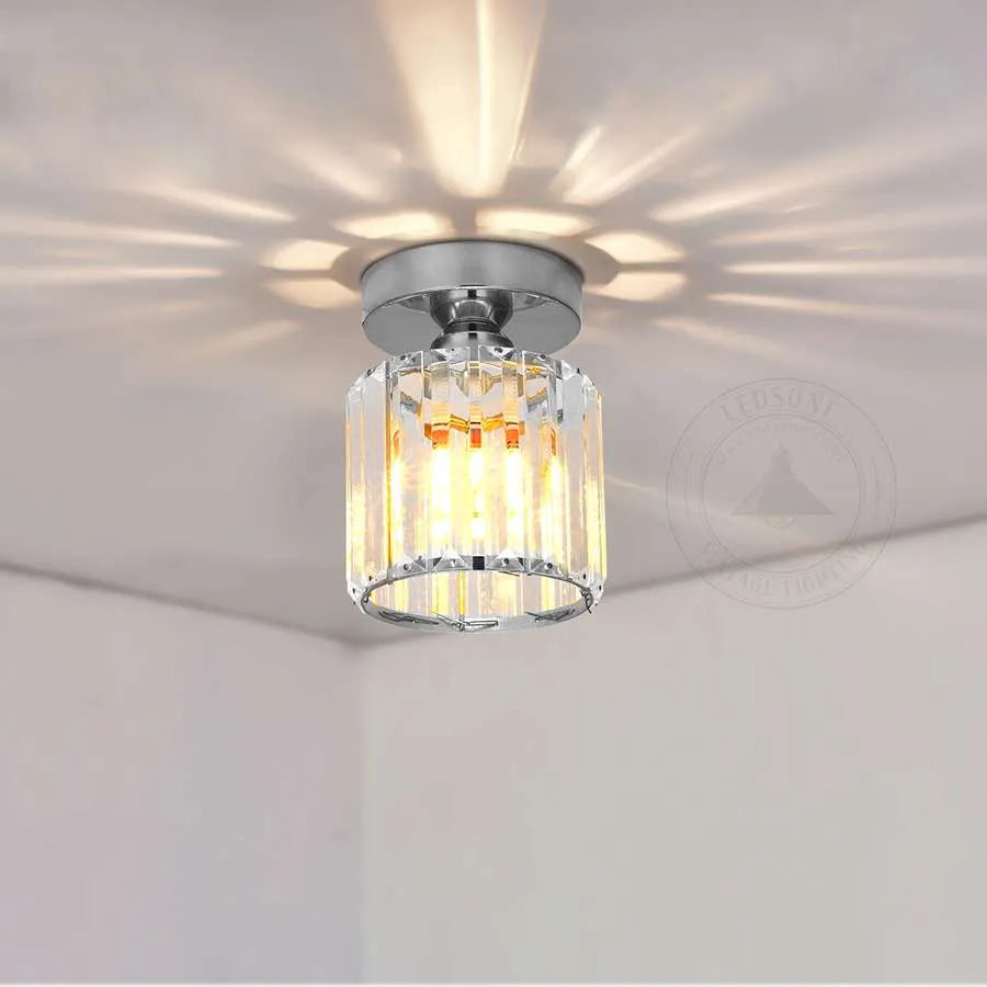 Ceiling mountCrystal Semi Flush E27 Ceiling Light Fixture Round Fitting Chandelier Lamp-Application 5