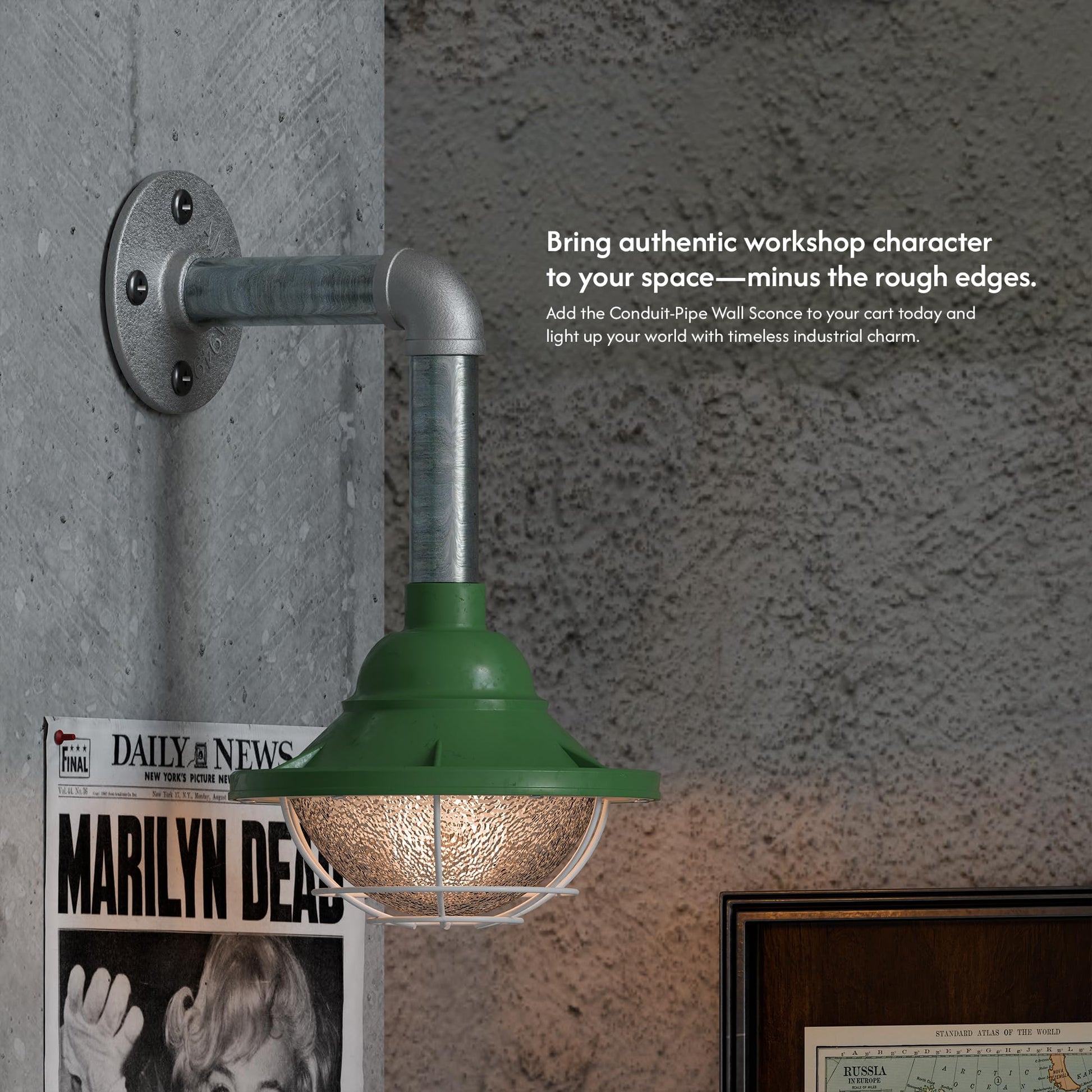 green galvanised steel wall sconce with bulb, 2-pack industrial wall light green, 10.5cm metal fisherman cage lamp, E27 vintage green pipe lighting, ready-to-install green wall sconces