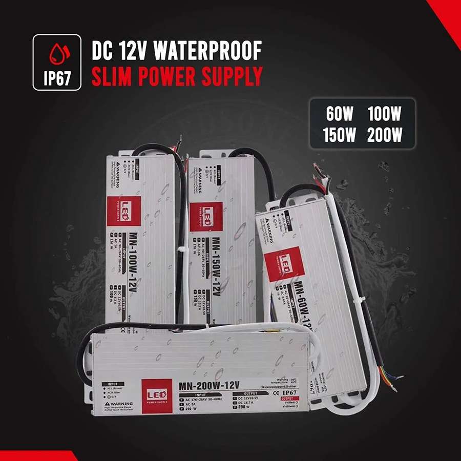 12V IP67 Waterproof LED Driver Adapter Slim Power Supply