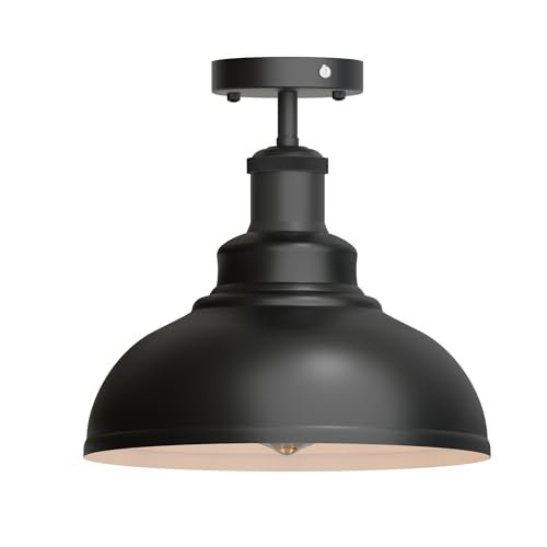 industrial with kitchen vintage large black industrial ceiling light 29 cm, oversized E27 dome flush mount, matte black metal ceiling fixture, hardwired large black retro light