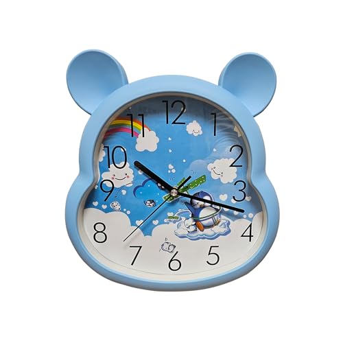 light blue non-ticking wall clock, blue quartz clock for boys room, 35 cm round wall clock light blue, battery powered silent children's clock, large numbers round clock blue