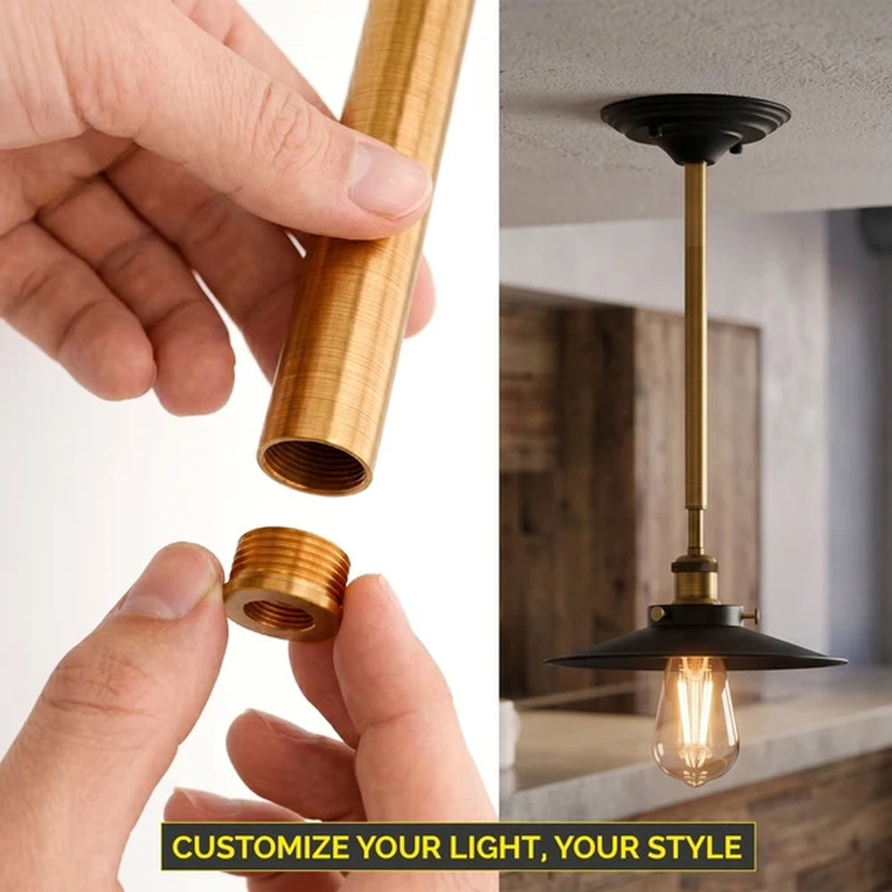 hands screwing a brass extension pipe for a pendant light