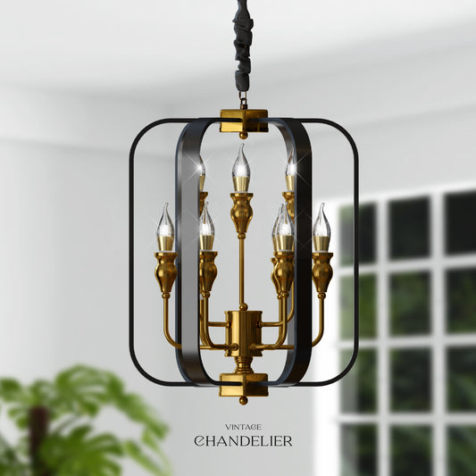 Industrial Metal Lantern Chandelier 9-Light Adjustable Height Farmhouse Ceiling Chandelier~4622