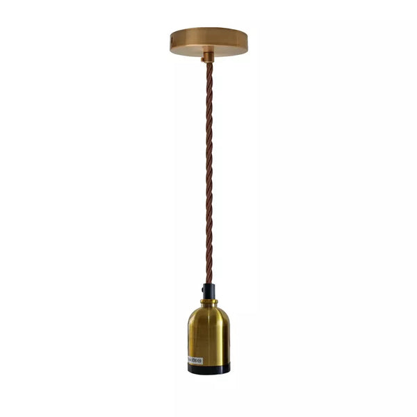 Ceiling Rose Fabric Flex Hanging Pendant Lamp Holder Light Fitting Kit ~5743 – Yellow Brass & Brown / No