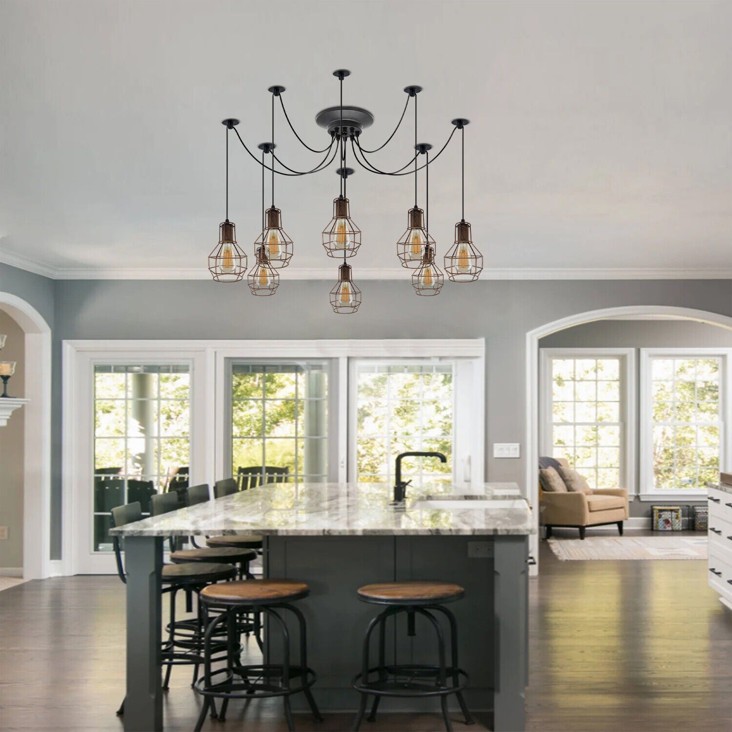 Modern black spider light pendant with adjustable arms