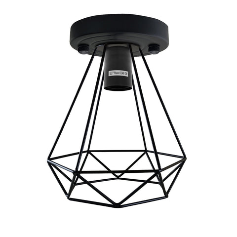 Lámpara de techo moderna con jaula de alambre negra, montaje semiempotrado ~5943