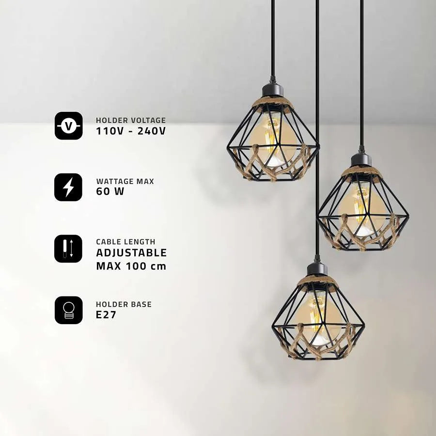 e27 ceiling pendant light hemp covered bulb guard cage ceiling light