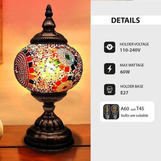 Turkish Moroccan Table Lamp Mosaic Glass Bedside Desk Lamp~4968