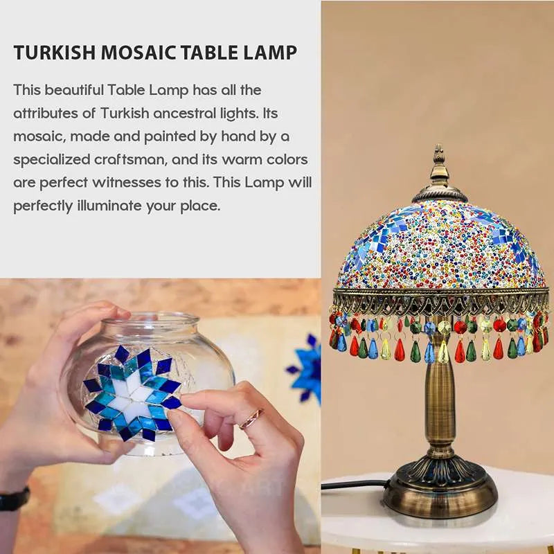 Turkish Mosaic table Lamp Stained Glass with Easy to Fit Plug in Lamp