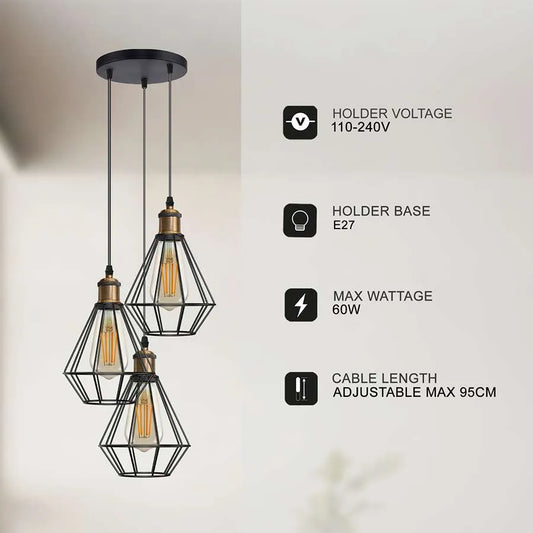 metal wire cage ceiling pendant light  3 light