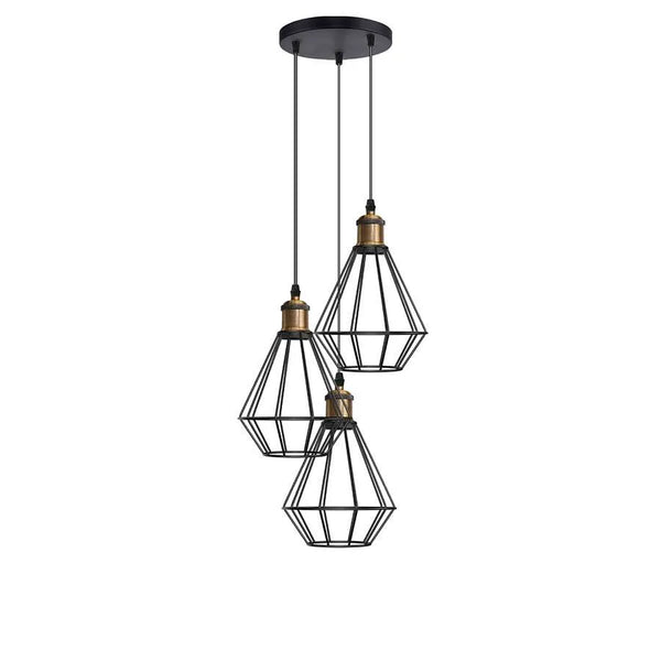 Black Wire Cage Cluster Hanging Light Diamond Shape ~5146 – No