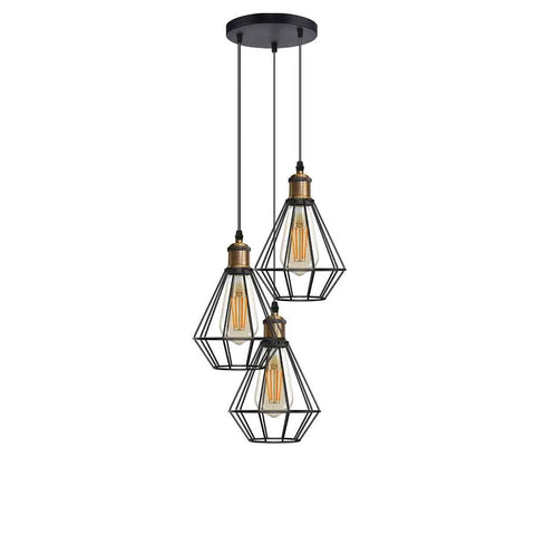 Industrial wire cage 3 head Pendant Light~5146
