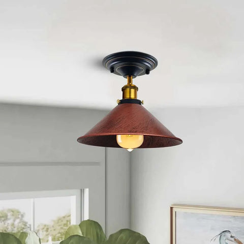 Semi Flush Ceiling Light | Antique Mount Cone Shade ~ 5176