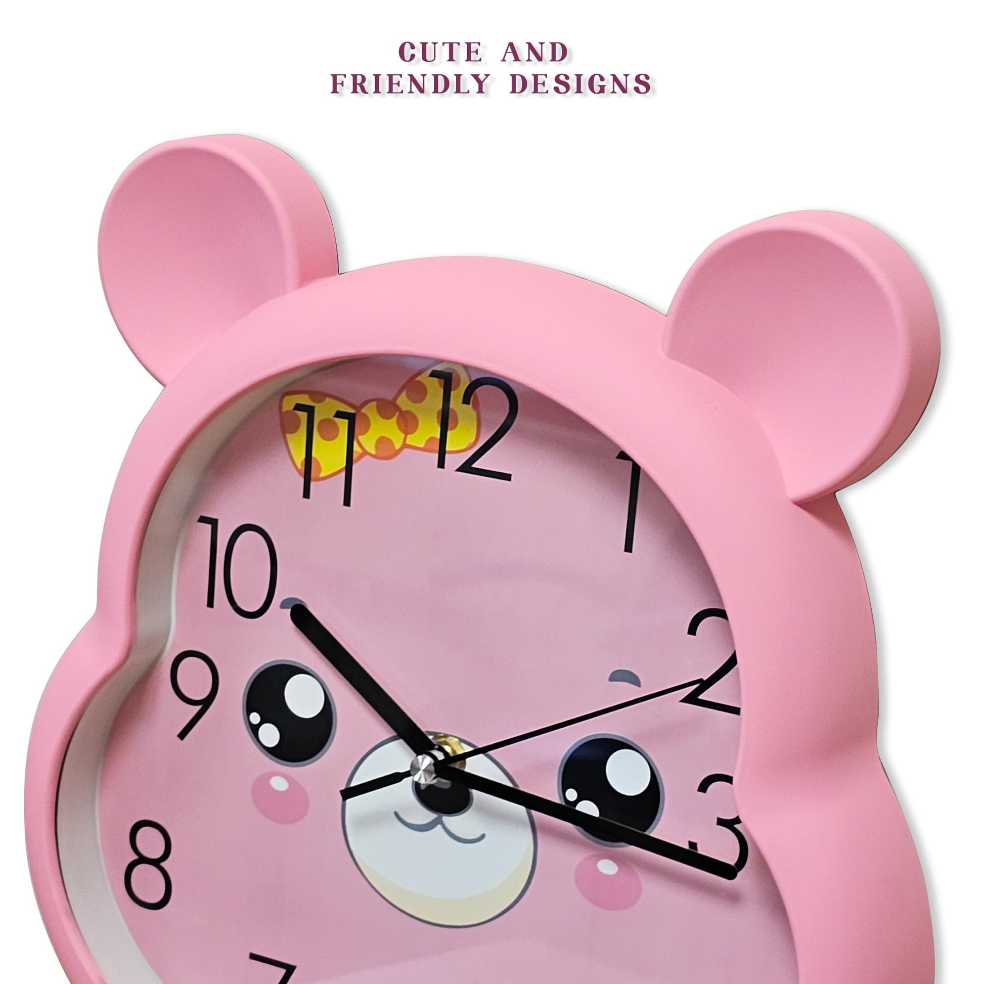pink non-ticking wall clock for girls, pink quartz clock for bedroom, large numbers round clock pink, battery powered silent children's clock, 35 cm pink wall clock