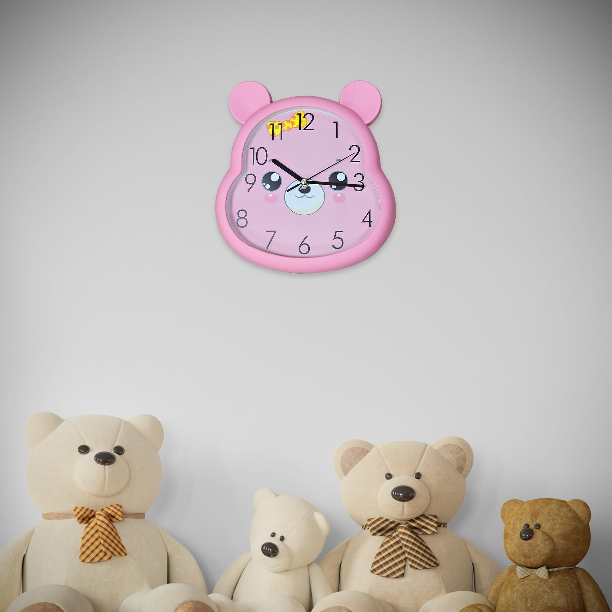 pink non-ticking wall clock for girls, pink quartz clock for bedroom, large numbers round clock pink, battery powered silent children's clock, 35 cm pink wall clock