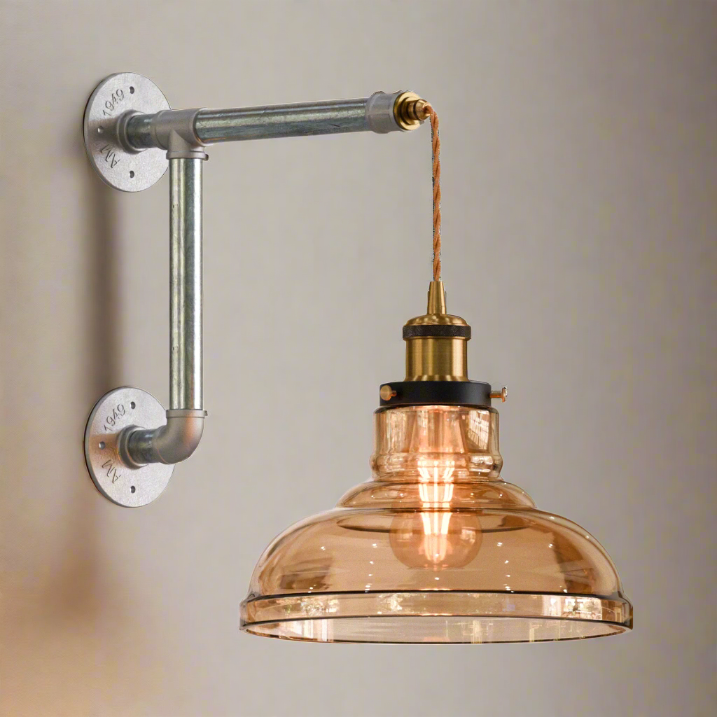 Industrial Conduit Wall Light Kit | Amber Glass Shade
