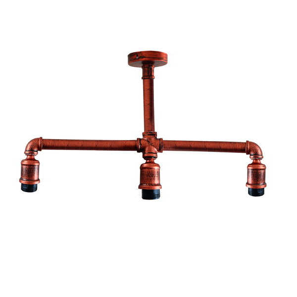 Vintage pijp hanglampen zilverkleurige armatuur met 3 koppen van metaal, hanglamp ~1858 – Rustiek Rood