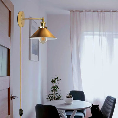 Industrial 3-Pin Plug-in Wall Light Cone Shade | Dimmer Switch ~5109