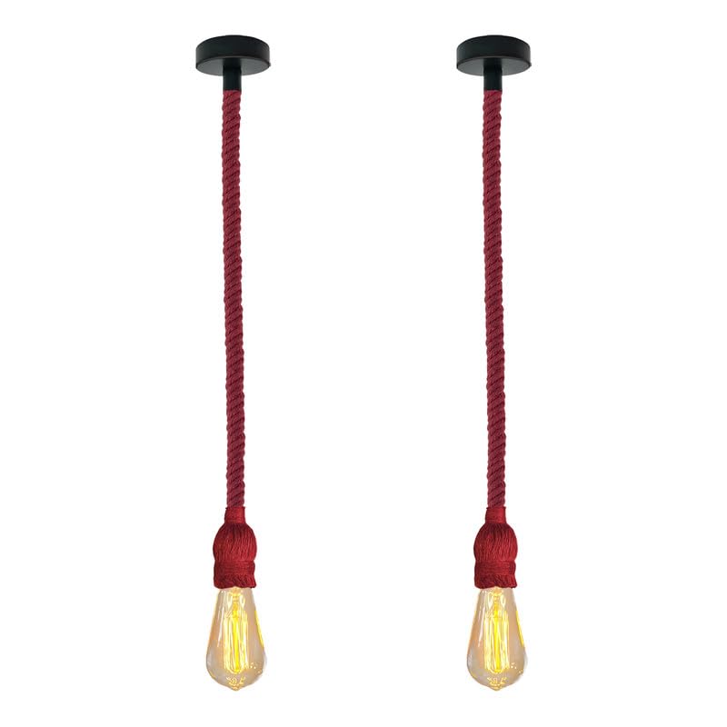 lighting fittings light ceiling two-pack red rope lights with bulbs, twin industrial E27 light kit, complete red hemp pendant set, symmetrical Christmas lighting, adjustable twin fixtures.