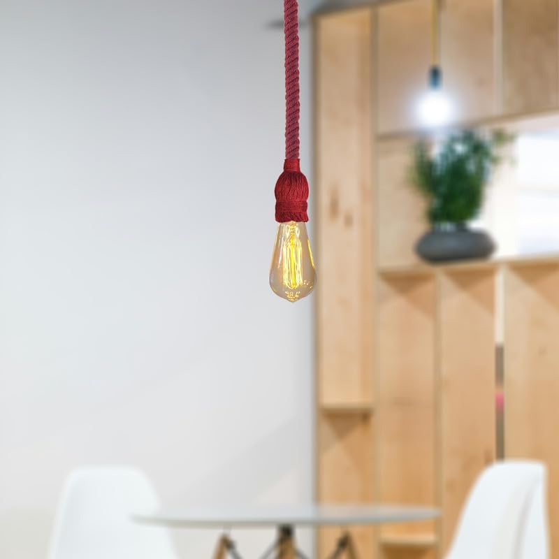 fittings lighting light ceiling red rope pendant light, rustic Christmas light fixture, adjustable red hemp lamp, industrial E27 ceiling holder, hardwired red decorative rope.