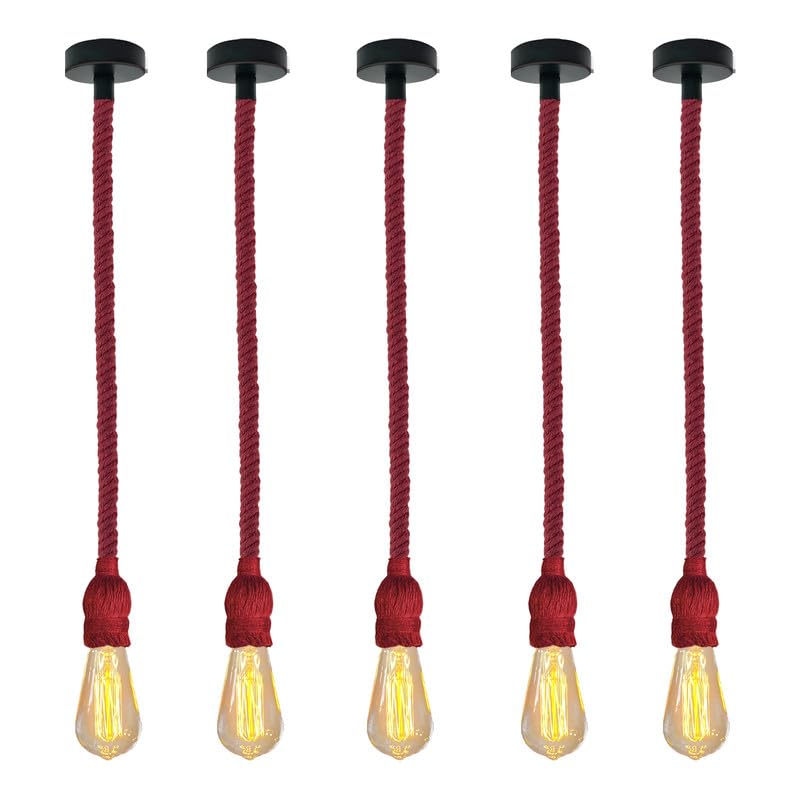 lamp ceiling pendant light five-point red rope light with bulbs, 5-pack industrial E27 kit, large area spider light set, complete rustic Christmas fixture, multi-cable hanging lamp.