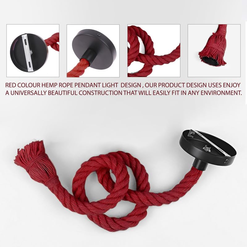 lamp ceiling pendant light red rope pendant light, rustic Christmas light fixture, adjustable red hemp lamp, industrial E27 ceiling holder, hardwired red decorative rope.