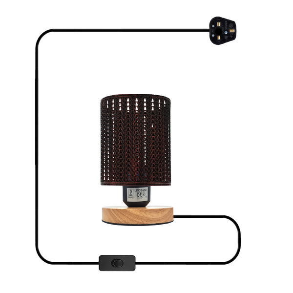 Metal Wire Cage Table Lamp Wooden Base E27 ~5358 – Rustic Red / No